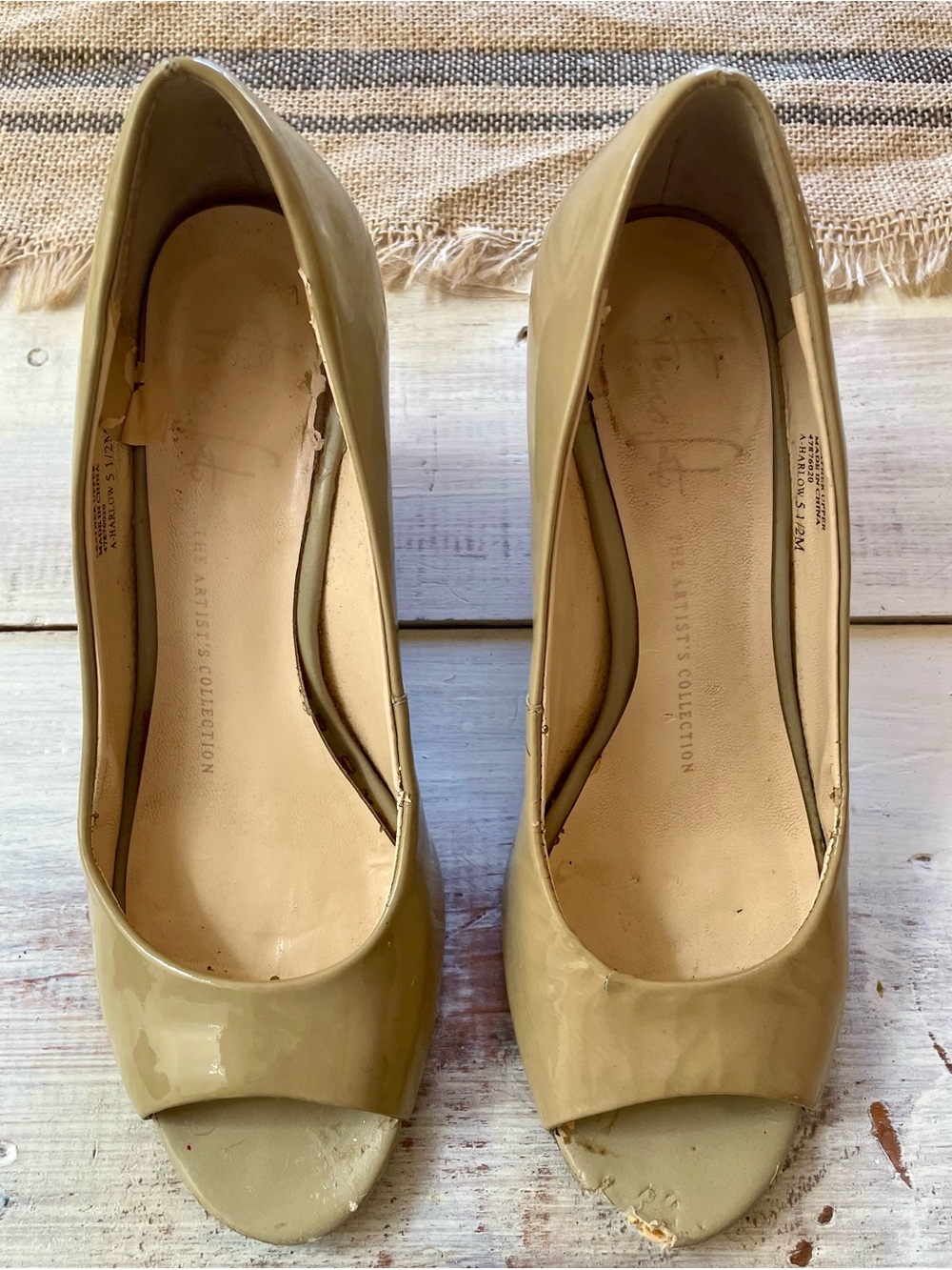 Franco Sarto Beige Patent Peep-Toe Heels